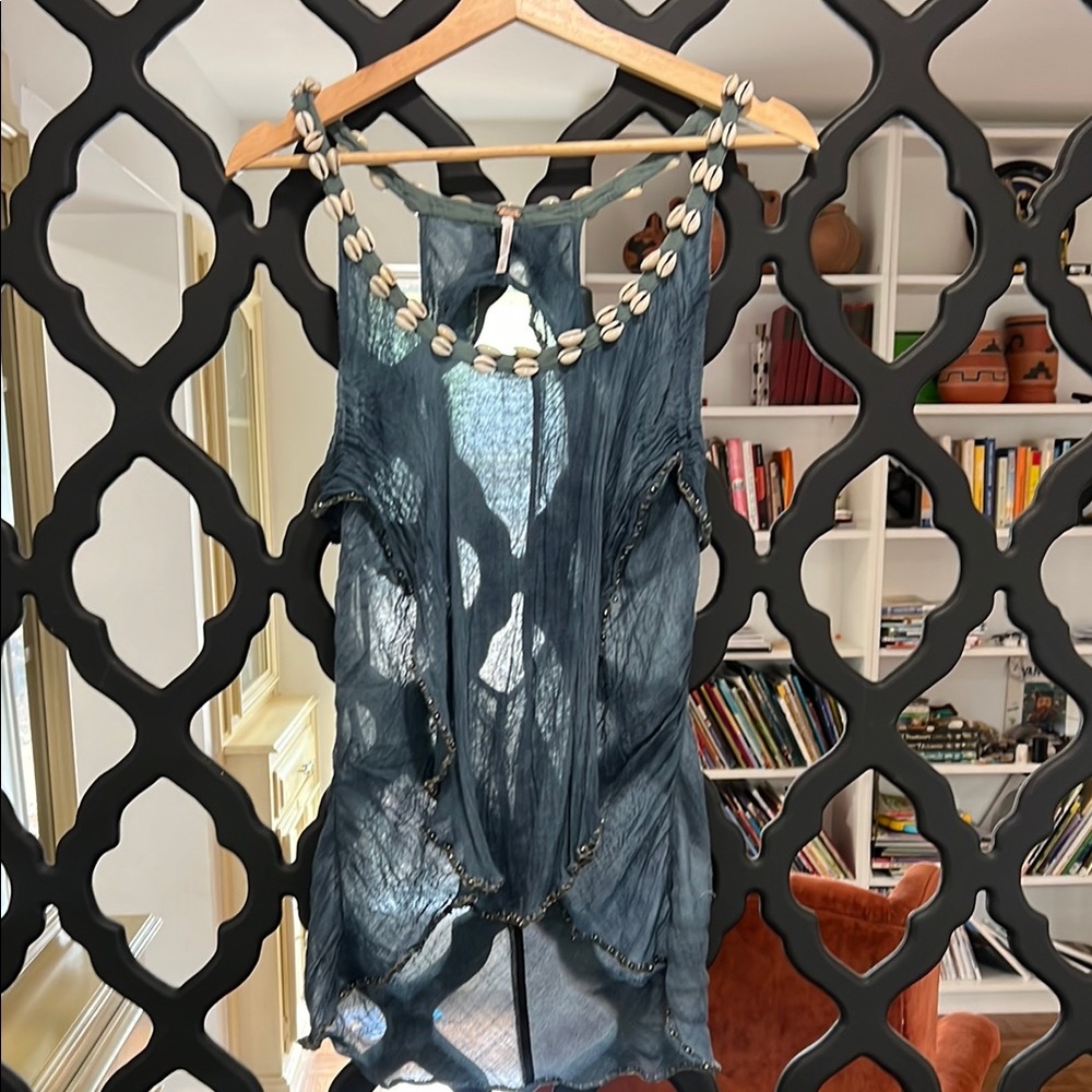 FP Blue Shell-Embellished Women's Sheer Top